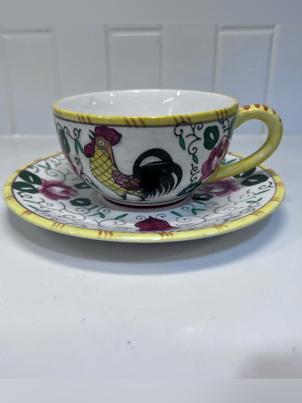 Ucagco Rooster & Rose Vintage Dinnerware Tea Cup & Saucer Set
